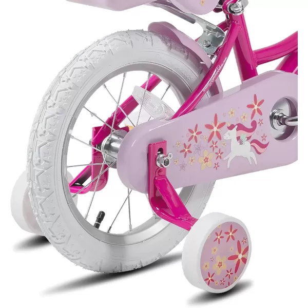 imageJOYSTAR Unicorn Kids Bike for Girls Ages 29 Years Old 12 14 16 18 Inch Kids Bike with Training Wheels Doll Seat Streamers and Basket Toddler Girls Bike Multiple ColorsFuchsia