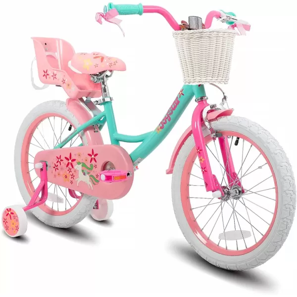 imageJOYSTAR Unicorn Kids Bike for Girls Ages 29 Years Old 12 14 16 18 Inch Kids Bike with Training Wheels Doll Seat Streamers and Basket Toddler Girls Bike Multiple ColorsGreen