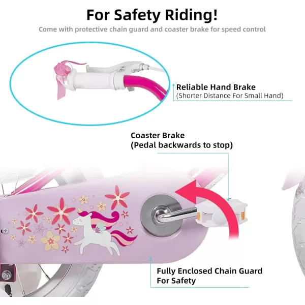 imageJOYSTAR Unicorn Kids Bike for Girls Ages 29 Years Old 12 14 16 18 Inch Kids Bike with Training Wheels Doll Seat Streamers and Basket Toddler Girls Bike Multiple ColorsFuchsia