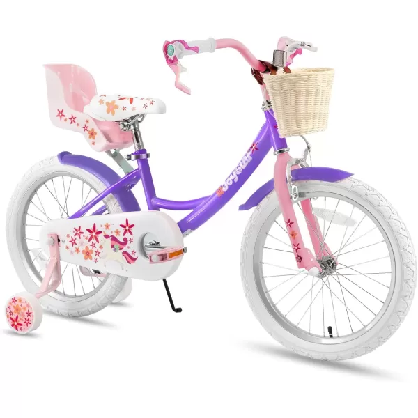 imageJOYSTAR Unicorn Kids Bike for Girls Ages 29 Years Old 12 14 16 18 Inch Kids Bike with Training Wheels Doll Seat Streamers and Basket Toddler Girls Bike Multiple ColorsPurple
