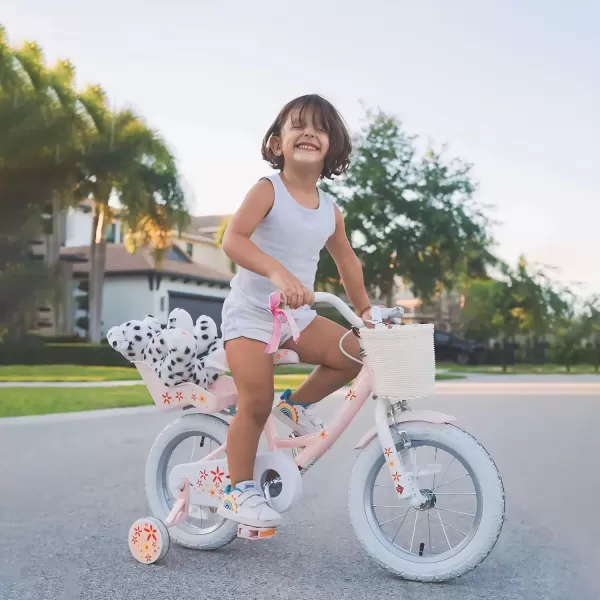 imageJOYSTAR Unicorn Kids Bike for Girls Ages 29 Years Old 12 14 16 18 Inch Kids Bike with Training Wheels Doll Seat Streamers and Basket Toddler Girls Bike Multiple ColorsPink