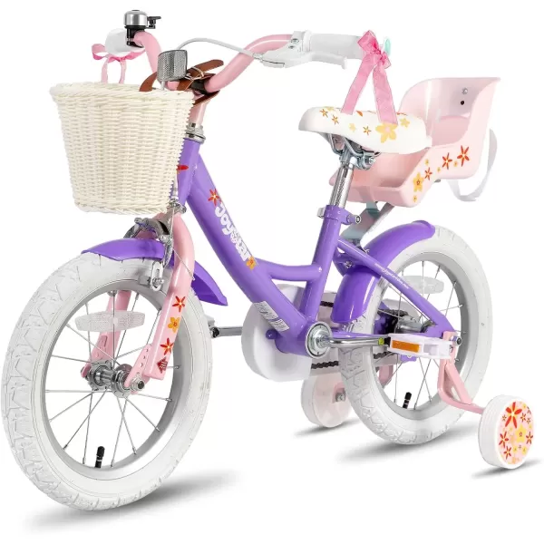 imageJOYSTAR Unicorn Kids Bike for Girls Ages 29 Years Old 12 14 16 18 Inch Kids Bike with Training Wheels Doll Seat Streamers and Basket Toddler Girls Bike Multiple ColorsPurple