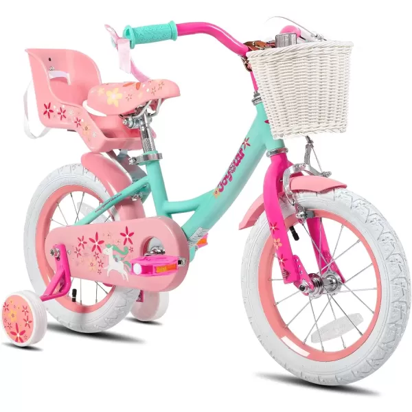 imageJOYSTAR Unicorn Kids Bike for Girls Ages 29 Years Old 12 14 16 18 Inch Kids Bike with Training Wheels Doll Seat Streamers and Basket Toddler Girls Bike Multiple ColorsGreen