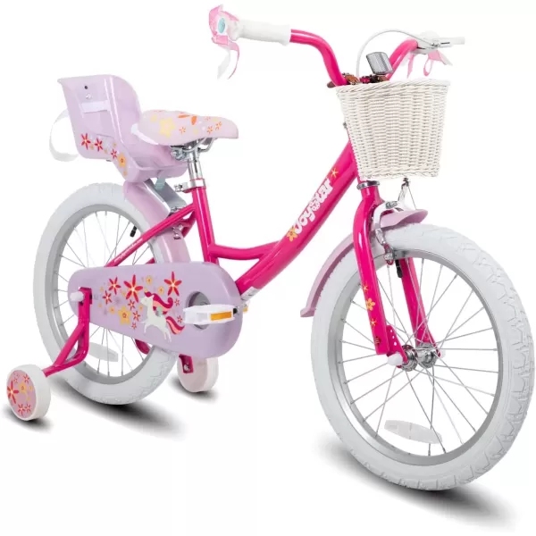 imageJOYSTAR Unicorn Kids Bike for Girls Ages 29 Years Old 12 14 16 18 Inch Kids Bike with Training Wheels Doll Seat Streamers and Basket Toddler Girls Bike Multiple ColorsFuchsia