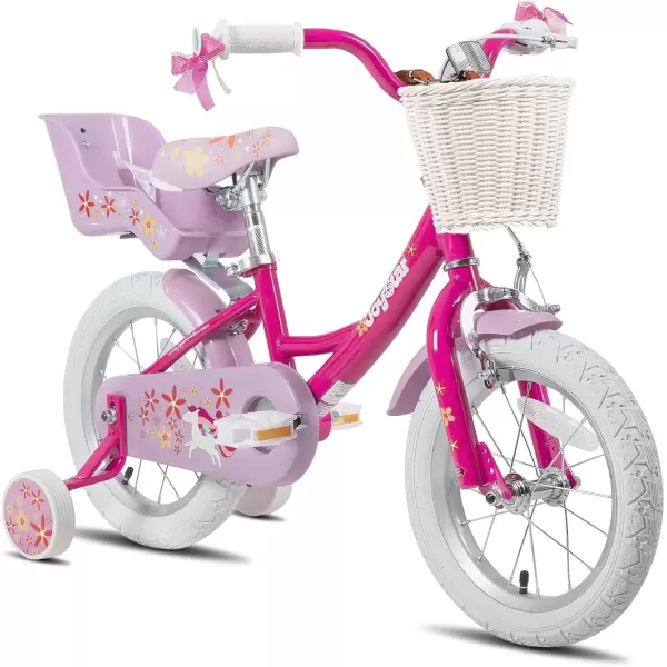 imageJOYSTAR Unicorn Kids Bike for Girls Ages 29 Years Old 12 14 16 18 Inch Kids Bike with Training Wheels Doll Seat Streamers and Basket Toddler Girls Bike Multiple ColorsFuchsia