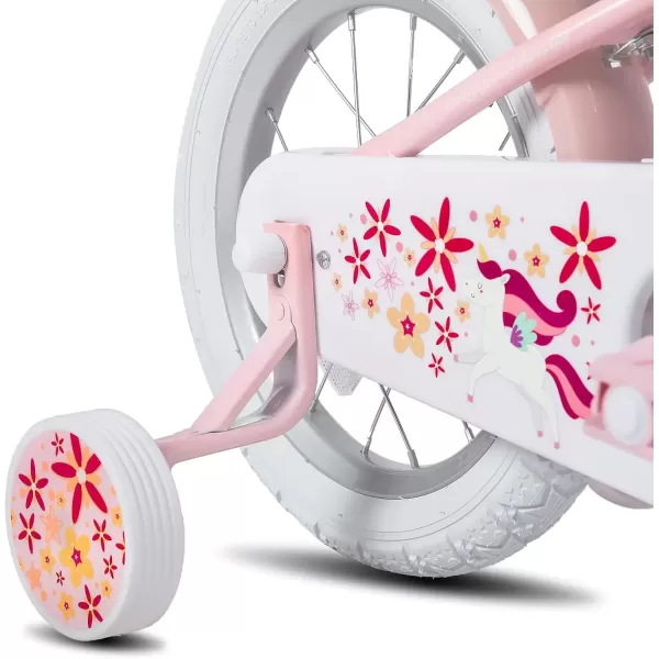 imageJOYSTAR Unicorn Kids Bike for Girls Ages 29 Years Old 12 14 16 18 Inch Kids Bike with Training Wheels Doll Seat Streamers and Basket Toddler Girls Bike Multiple ColorsPink