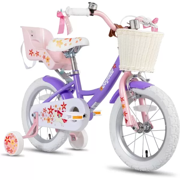 imageJOYSTAR Unicorn Kids Bike for Girls Ages 29 Years Old 12 14 16 18 Inch Kids Bike with Training Wheels Doll Seat Streamers and Basket Toddler Girls Bike Multiple ColorsPurple