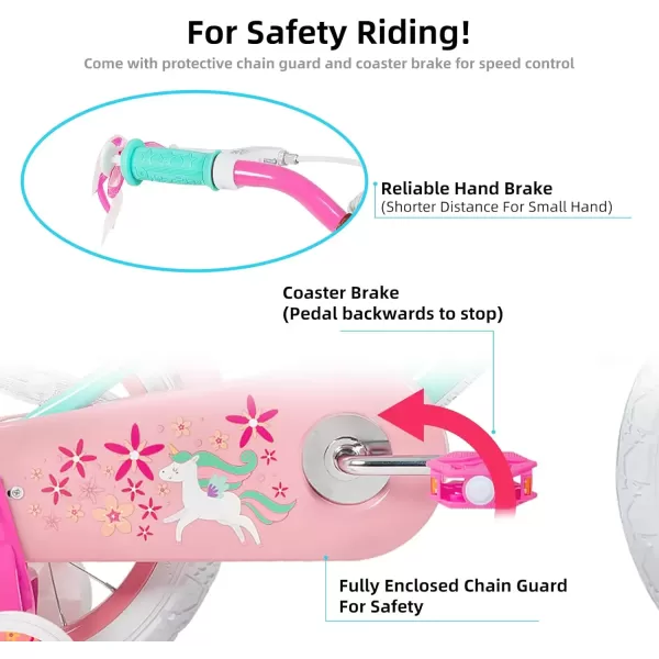 imageJOYSTAR Unicorn Kids Bike for Girls Ages 29 Years Old 12 14 16 18 Inch Kids Bike with Training Wheels Doll Seat Streamers and Basket Toddler Girls Bike Multiple ColorsGreen