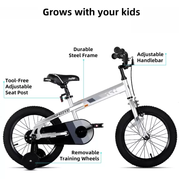 imageJOYSTAR Whizz Kids Bike 12 14 16 18 Inch Kids Bicycle for Toddler and Kids Ages 29 Years Old BMX Style Boys Bike with Training Wheels Children Bicycles Multiple ColorsSilver
