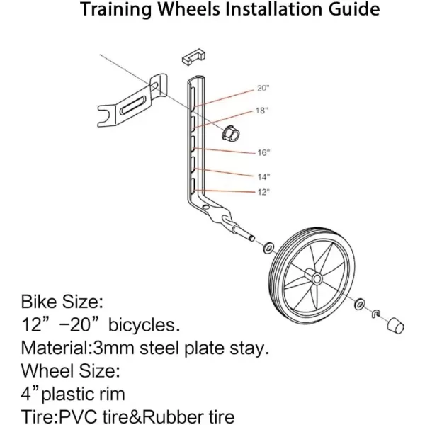 imageDRBIKE Adjustable Training Wheels for 12 14 16 18 20 Inch Kids Bike Universal Kids Bicycle Stabilizer Support Rear Wheel BlackBlue