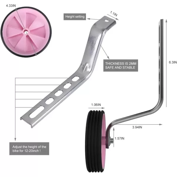 imageDRBIKE Adjustable Training Wheels for 12 14 16 18 20 Inch Kids Bike Universal Kids Bicycle Stabilizer Support Rear Wheel BlackPink