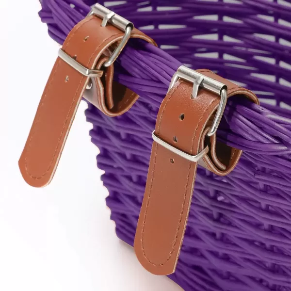 imageDRBIKE Kids Bike Basket for 12 14 16 inch Girls Boys Bike Kids Bicycle Front Handlebar Wicker Basket Kids Bike Accessories Purple