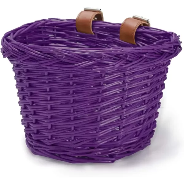 imageDRBIKE Kids Bike Basket for 12 14 16 inch Girls Boys Bike Kids Bicycle Front Handlebar Wicker Basket Kids Bike Accessories Purple