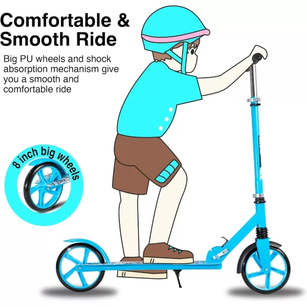 imageJOYSTAR Kick Scooter for Kids Ages 59 ampamp Teens 8 in Big Wheel Scooter for Boys Girls Foldable Kids Scooter with Adjustable Handlebars Front Shock Absorption ampamp Rear Brake Multiple ColorsBlue