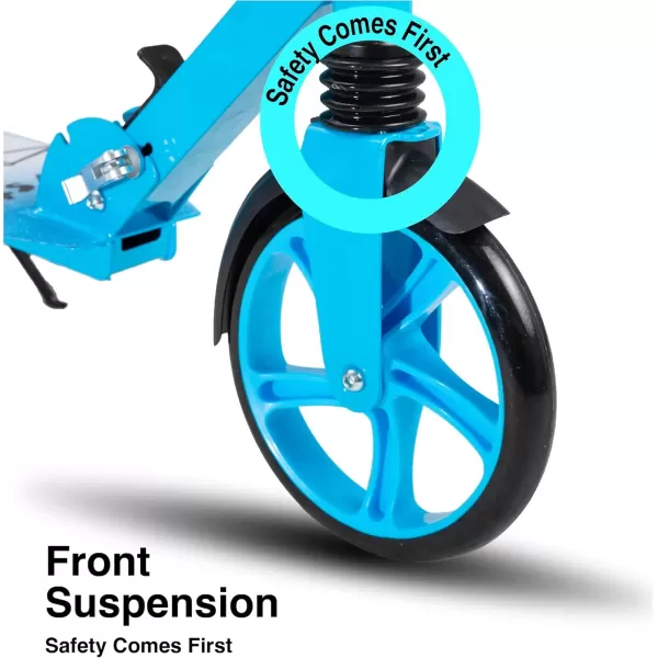 imageJOYSTAR Kick Scooter for Kids Ages 59 ampamp Teens 8 in Big Wheel Scooter for Boys Girls Foldable Kids Scooter with Adjustable Handlebars Front Shock Absorption ampamp Rear Brake Multiple ColorsBlue