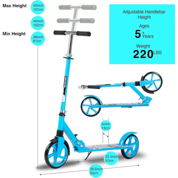 imageJOYSTAR Kick Scooter for Kids Ages 59 ampamp Teens 8 in Big Wheel Scooter for Boys Girls Foldable Kids Scooter with Adjustable Handlebars Front Shock Absorption ampamp Rear Brake Multiple ColorsBlue