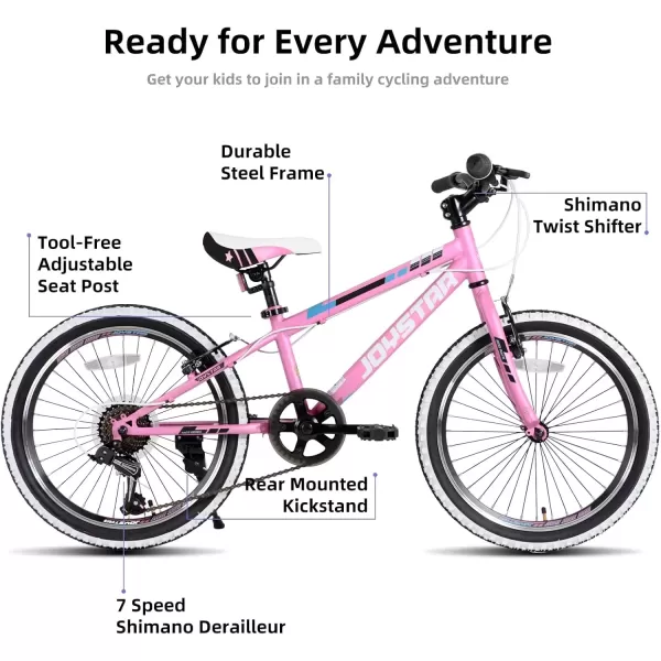 imageJOYSTAR Lubbock 20 24 Inch Kids Bike for Boys ampamp Girls Ages 712 Years Hardtail Mountain Bike for Kids with 1Speed7Speed Drivetrain White Wall Knobby Tires Kids BicyclePink