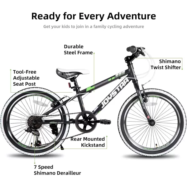 imageJOYSTAR Lubbock 20 24 Inch Kids Bike for Boys ampamp Girls Ages 712 Years Hardtail Mountain Bike for Kids with 1Speed7Speed Drivetrain White Wall Knobby Tires Kids BicycleBlack