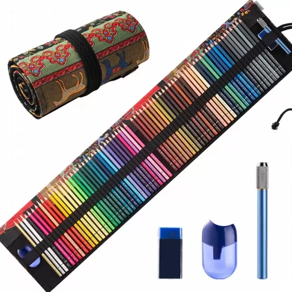 imageJOYSTAR Premier Colored Pencils for Adults Coloring Books Premium Artist Pencil Set 72Count Handmade Canvas Wrap Extra Accessories Included Holiday Gift Oil based Color Pencils