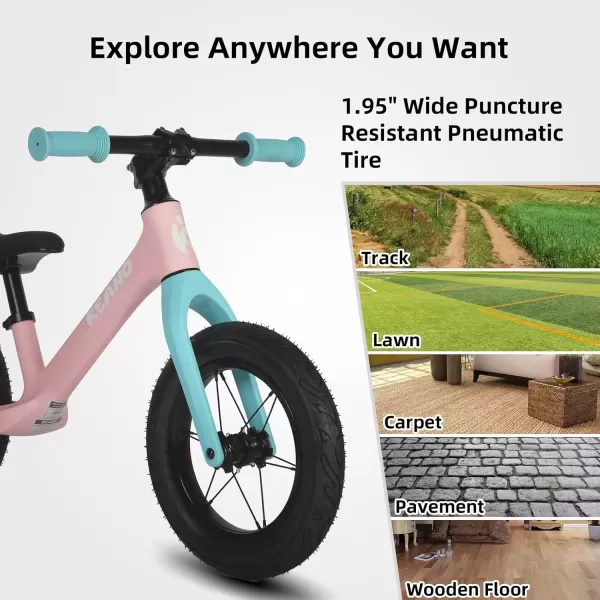 imageKEANO 12 Inch Kids Balance Bike for 26 Years Old Girls Boys Toddler Balance Bike 2 Year Old LightUp Wheels No Pedal Push Bicycle Adjustable Seat Lightweight Nylon Frame Multiple ColorsPink