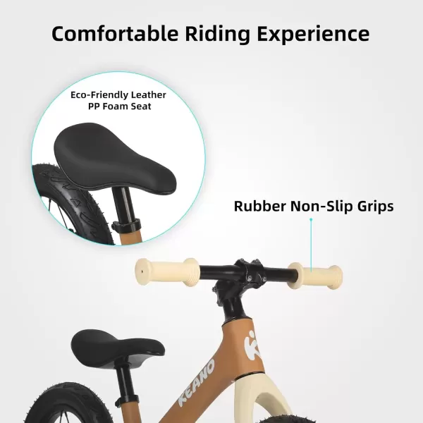 imageKEANO 12 Inch Kids Balance Bike for 26 Years Old Girls Boys Toddler Balance Bike 2 Year Old LightUp Wheels No Pedal Push Bicycle Adjustable Seat Lightweight Nylon Frame Multiple ColorsBrown