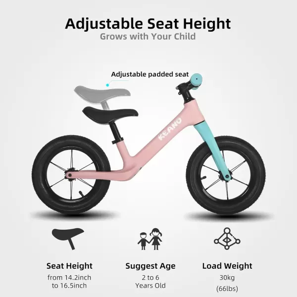 imageKEANO 12 Inch Kids Balance Bike for 26 Years Old Girls Boys Toddler Balance Bike 2 Year Old LightUp Wheels No Pedal Push Bicycle Adjustable Seat Lightweight Nylon Frame Multiple ColorsPink