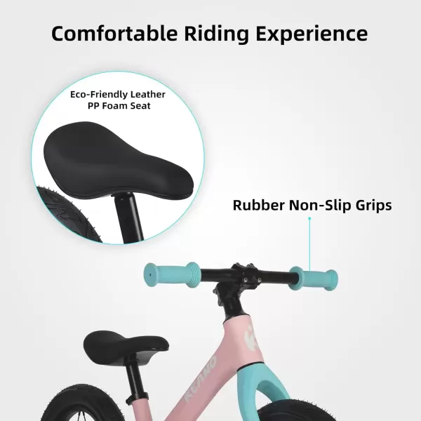 imageKEANO 12 Inch Kids Balance Bike for 26 Years Old Girls Boys Toddler Balance Bike 2 Year Old LightUp Wheels No Pedal Push Bicycle Adjustable Seat Lightweight Nylon Frame Multiple ColorsPink