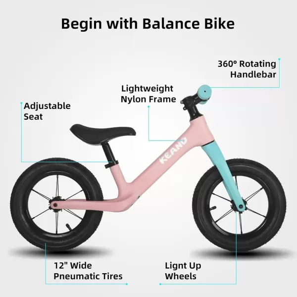 imageKEANO 12 Inch Kids Balance Bike for 26 Years Old Girls Boys Toddler Balance Bike 2 Year Old LightUp Wheels No Pedal Push Bicycle Adjustable Seat Lightweight Nylon Frame Multiple ColorsPink