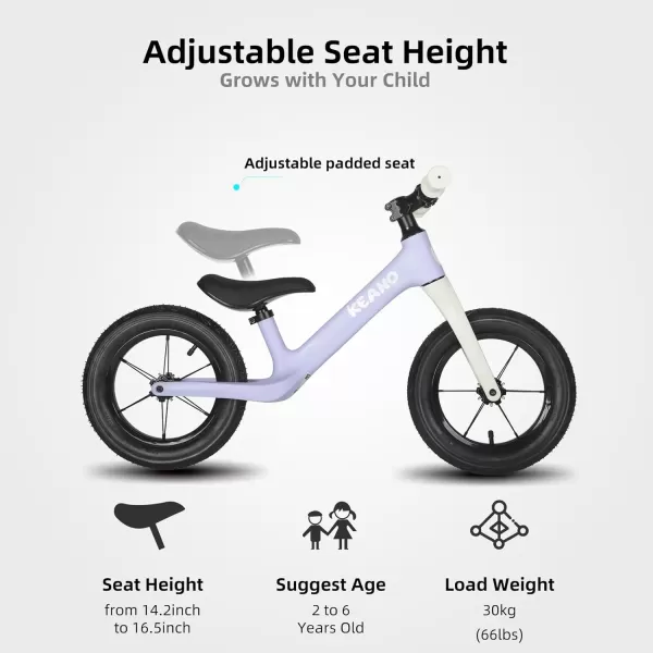 imageKEANO 12 Inch Kids Balance Bike for 26 Years Old Girls Boys Toddler Balance Bike 2 Year Old LightUp Wheels No Pedal Push Bicycle Adjustable Seat Lightweight Nylon Frame Multiple ColorsPurple