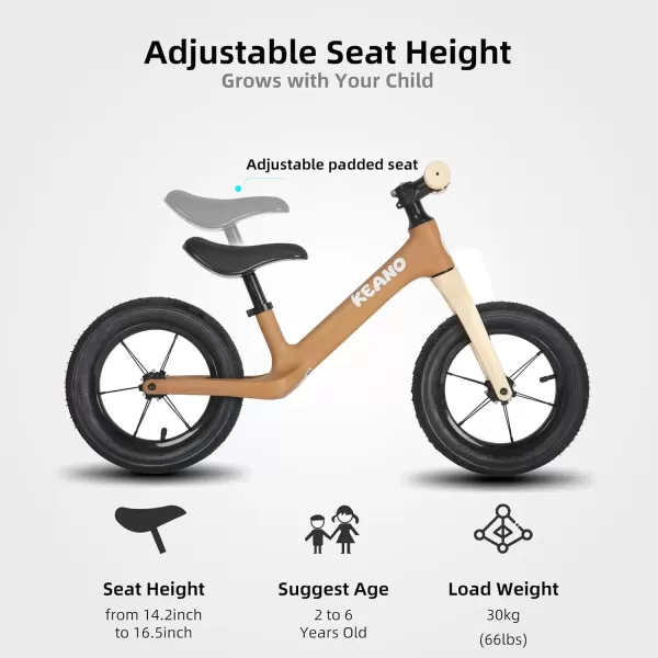imageKEANO 12 Inch Kids Balance Bike for 26 Years Old Girls Boys Toddler Balance Bike 2 Year Old LightUp Wheels No Pedal Push Bicycle Adjustable Seat Lightweight Nylon Frame Multiple ColorsBrown