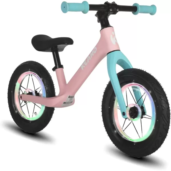 imageKEANO 12 Inch Kids Balance Bike for 26 Years Old Girls Boys Toddler Balance Bike 2 Year Old LightUp Wheels No Pedal Push Bicycle Adjustable Seat Lightweight Nylon Frame Multiple ColorsPink