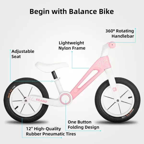 imageKEANO 12quot Foldable Balance Bike for 2 Year Old Girls ampamp Boys Toddler Balance Bicycle for Kids Ages 24 Months to 6 Years No Pedal Push Balance Bike Adjustable Seat ampamp FlatFree Tires Multiple ColorsPink