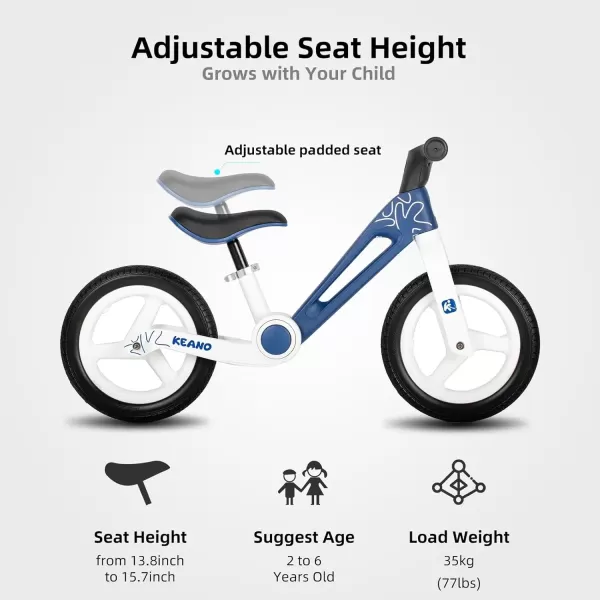 imageKEANO 12quot Foldable Balance Bike for 2 Year Old Girls ampamp Boys Toddler Balance Bicycle for Kids Ages 24 Months to 6 Years No Pedal Push Balance Bike Adjustable Seat ampamp FlatFree Tires Multiple ColorsBlue