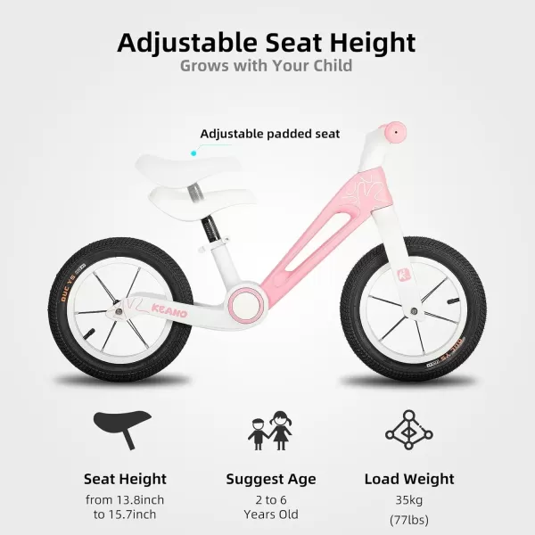 imageKEANO 12quot Foldable Balance Bike for 2 Year Old Girls ampamp Boys Toddler Balance Bicycle for Kids Ages 24 Months to 6 Years No Pedal Push Balance Bike Adjustable Seat ampamp FlatFree Tires Multiple ColorsPink