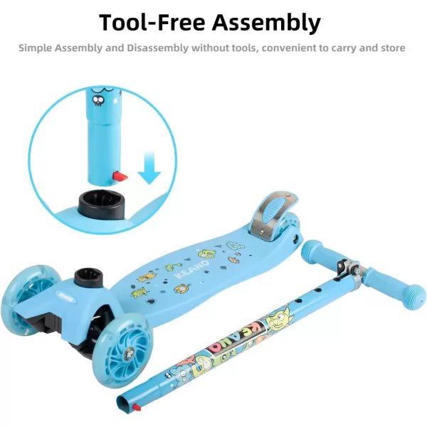 imageKEANO Kick Scooter for Boys ampamp Girls Ages 38 Kids and Toddler 3 Wheel Scooter with Light Up Wheels Adjustable Handlebars Rear Brake Wide Deck Kids ScooterBlue