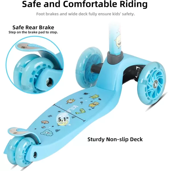 imageKEANO Kick Scooter for Boys ampamp Girls Ages 38 Kids and Toddler 3 Wheel Scooter with Light Up Wheels Adjustable Handlebars Rear Brake Wide Deck Kids ScooterBlue