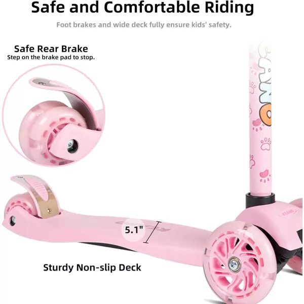 imageKEANO Kick Scooter for Boys ampamp Girls Ages 38 Kids and Toddler 3 Wheel Scooter with Light Up Wheels Adjustable Handlebars Rear Brake Wide Deck Kids ScooterPink