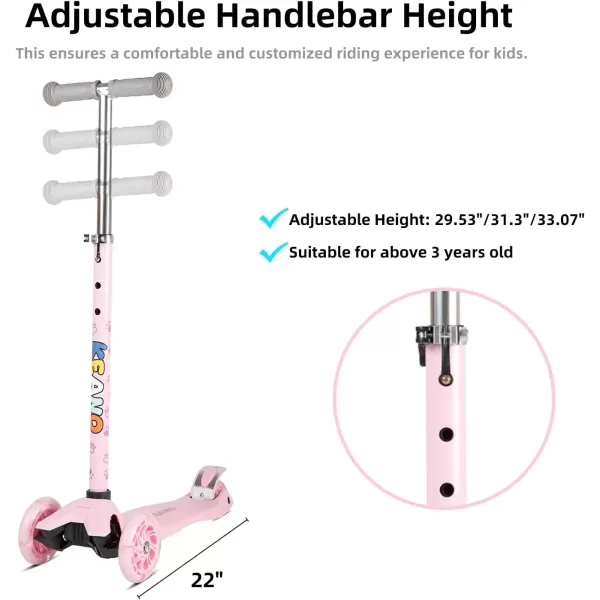 imageKEANO Kick Scooter for Boys ampamp Girls Ages 38 Kids and Toddler 3 Wheel Scooter with Light Up Wheels Adjustable Handlebars Rear Brake Wide Deck Kids ScooterPink