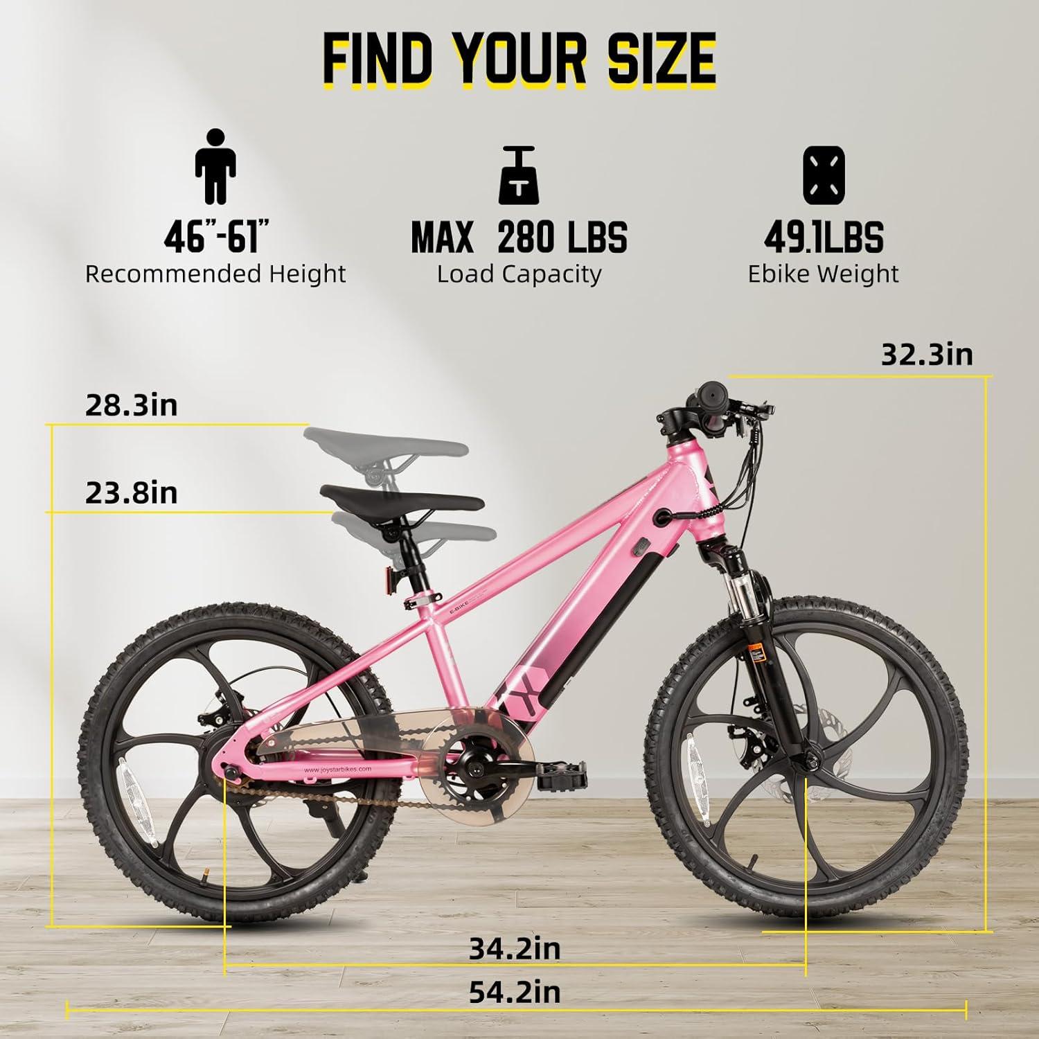 imageJOYSTAR Electric Bike for Kids Teens Ages 10 with 350W Brushless Motor 15 Miles 15MPH Electric Mountain Bicycle with Removable Battery Safe Mini Ebikes with Dual Disc Brakes Multiple ColorsPink