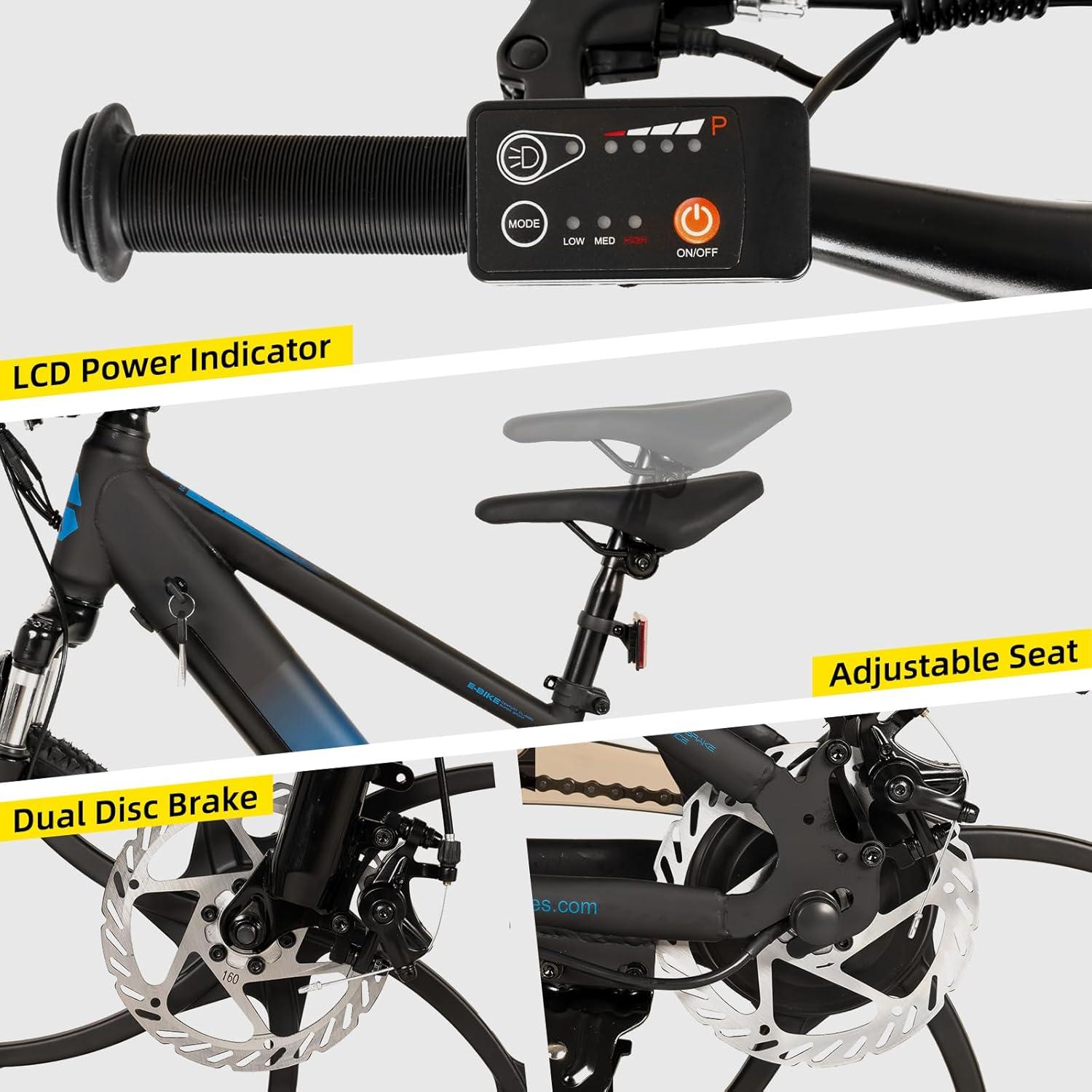 imageJOYSTAR Electric Bike for Kids Teens Ages 10 with 350W Brushless Motor 15 Miles 15MPH Electric Mountain Bicycle with Removable Battery Safe Mini Ebikes with Dual Disc Brakes Multiple ColorsBlack