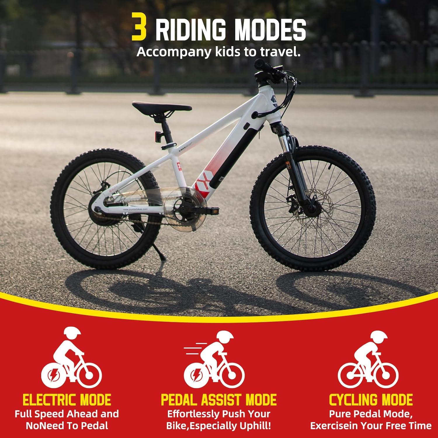 imageJOYSTAR Electric Bike for Kids Teens Ages 10 with 350W Brushless Motor 15 Miles 15MPH Electric Mountain Bicycle with Removable Battery Safe Mini Ebikes with Dual Disc Brakes Multiple ColorsWhite