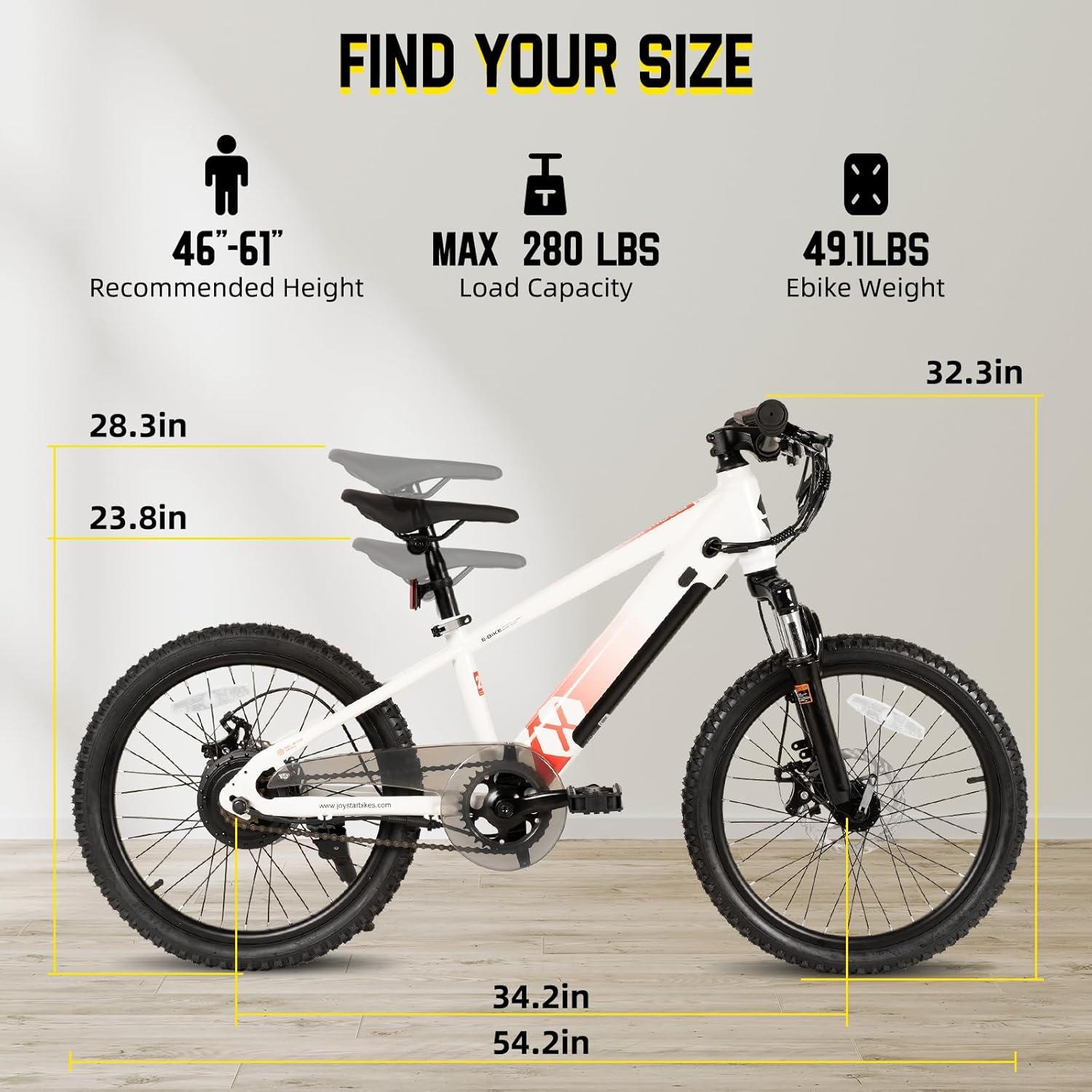 imageJOYSTAR Electric Bike for Kids Teens Ages 10 with 350W Brushless Motor 15 Miles 15MPH Electric Mountain Bicycle with Removable Battery Safe Mini Ebikes with Dual Disc Brakes Multiple ColorsWhite