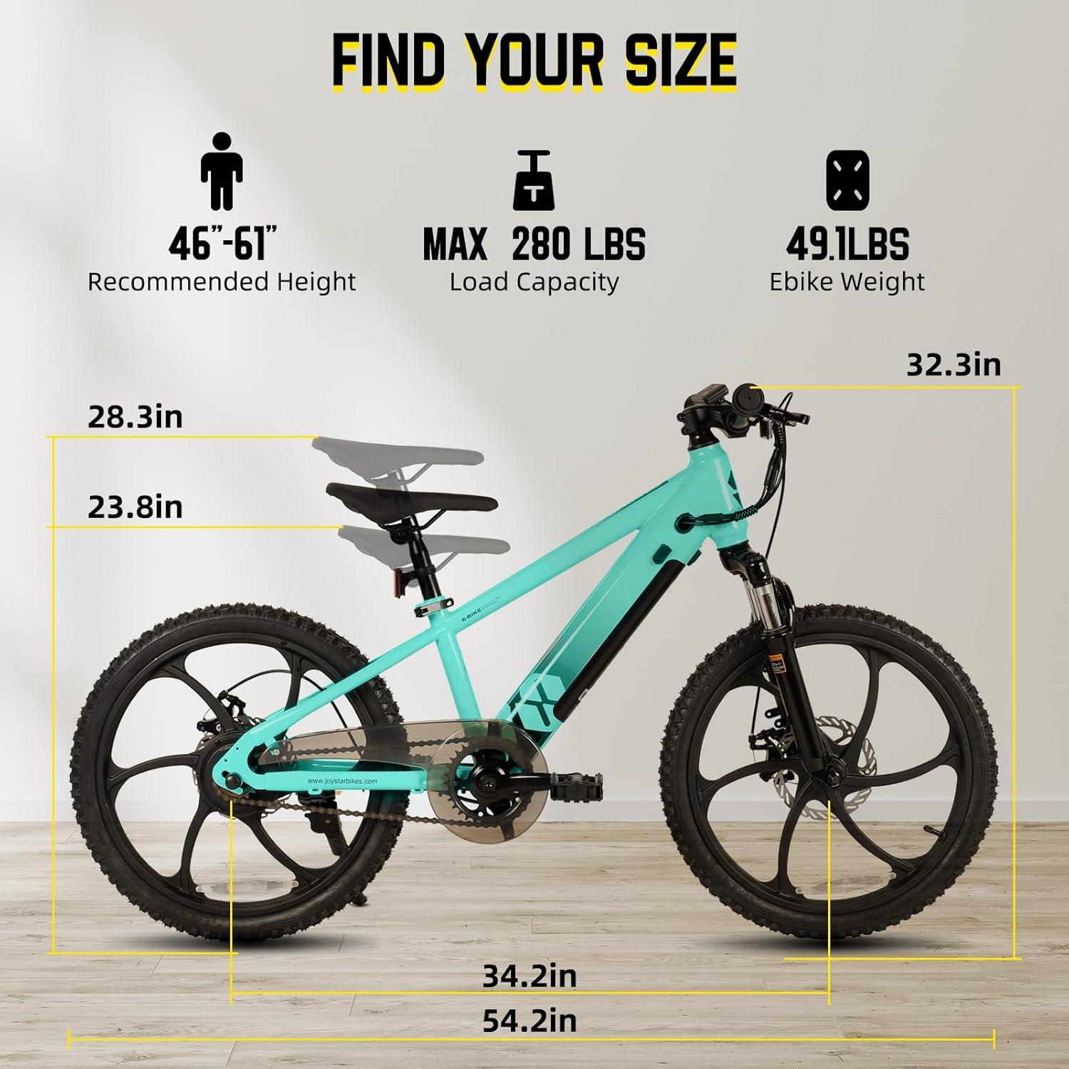imageJOYSTAR Electric Bike for Kids Teens Ages 10 with 350W Brushless Motor 15 Miles 15MPH Electric Mountain Bicycle with Removable Battery Safe Mini Ebikes with Dual Disc Brakes Multiple ColorsGreen
