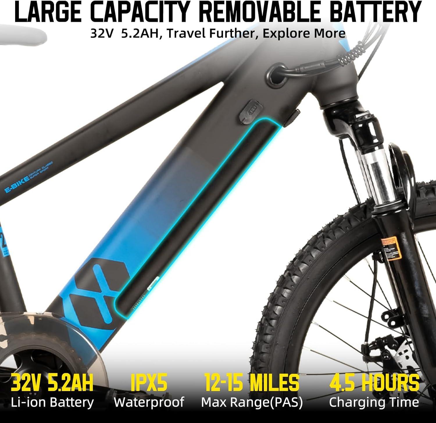 imageJOYSTAR Electric Bike for Kids Teens Ages 10 with 350W Brushless Motor 15 Miles 15MPH Electric Mountain Bicycle with Removable Battery Safe Mini Ebikes with Dual Disc Brakes Multiple ColorsBlack