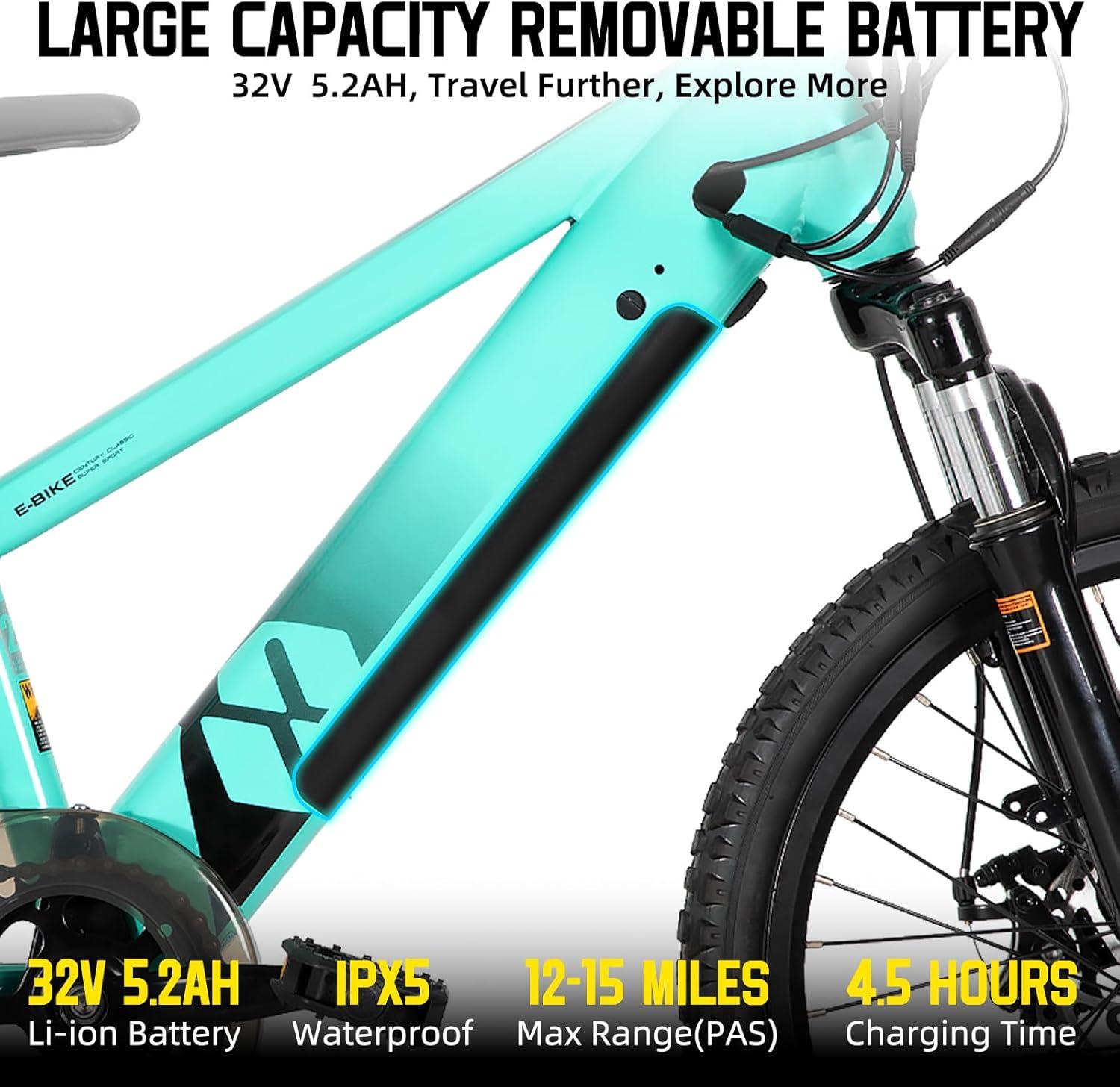 imageJOYSTAR Electric Bike for Kids Teens Ages 10 with 350W Brushless Motor 15 Miles 15MPH Electric Mountain Bicycle with Removable Battery Safe Mini Ebikes with Dual Disc Brakes Multiple ColorsGreen