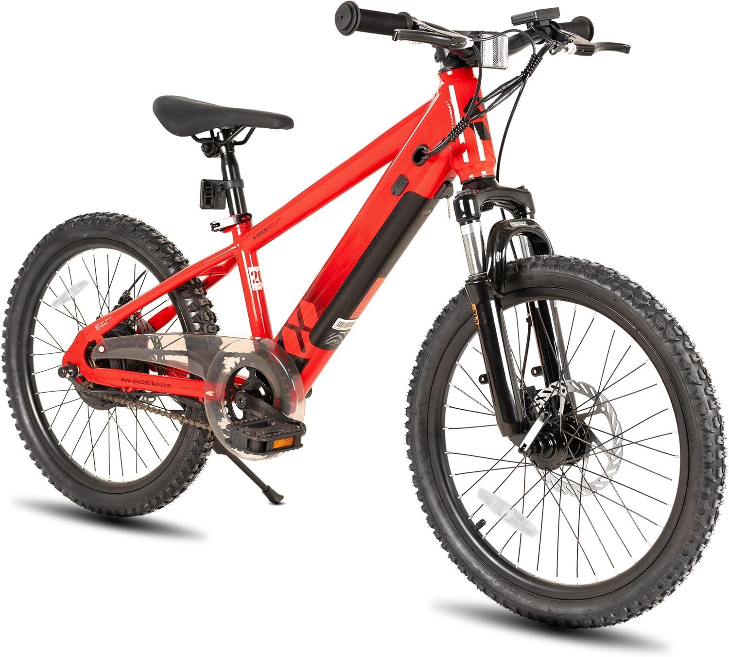 imageJOYSTAR Electric Bike for Kids Teens Ages 10 with 350W Brushless Motor 15 Miles 15MPH Electric Mountain Bicycle with Removable Battery Safe Mini Ebikes with Dual Disc Brakes Multiple ColorsRed