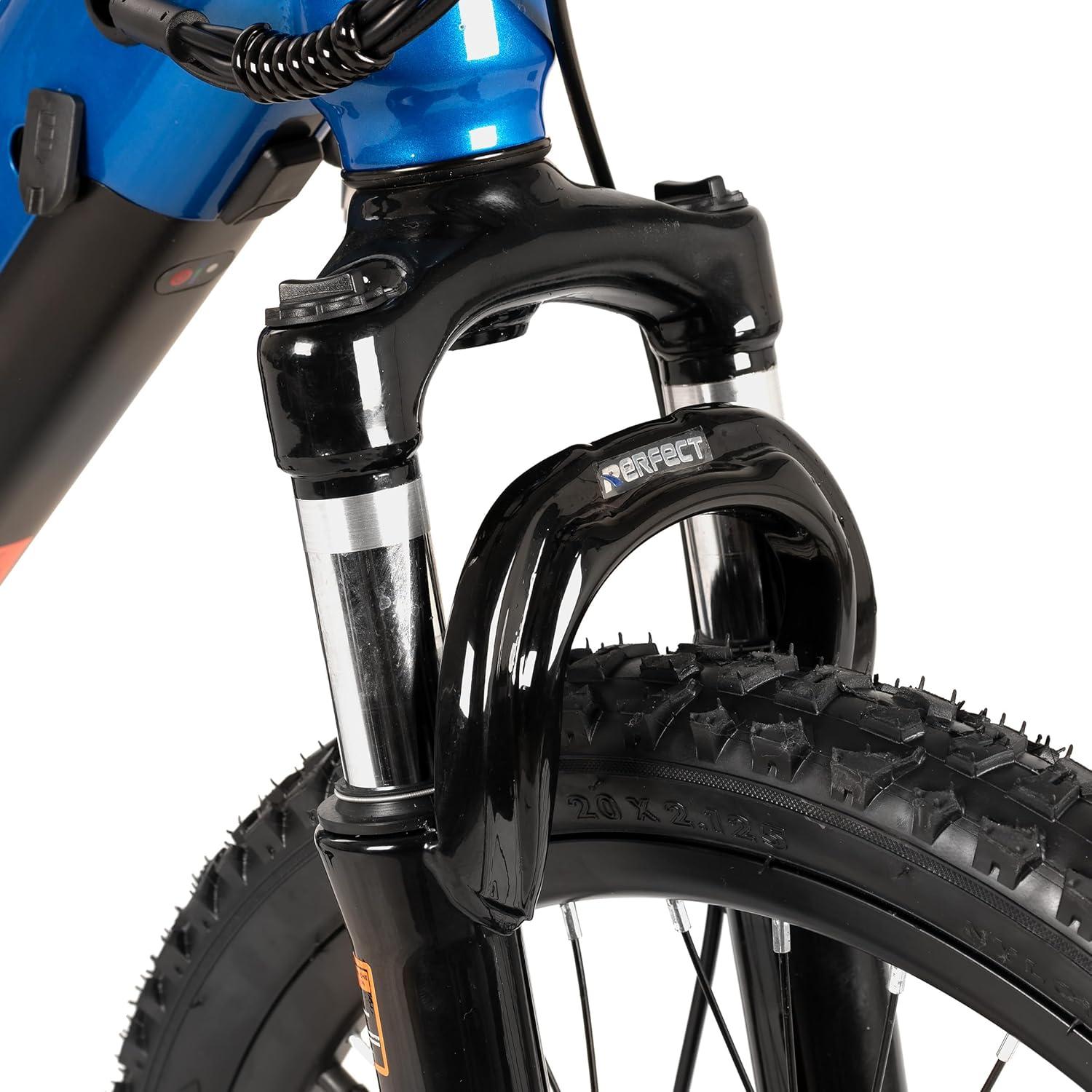 imageJOYSTAR Electric Bike for Kids Teens Ages 10 with 350W Brushless Motor 15 Miles 15MPH Electric Mountain Bicycle with Removable Battery Safe Mini Ebikes with Dual Disc Brakes Multiple ColorsBlue