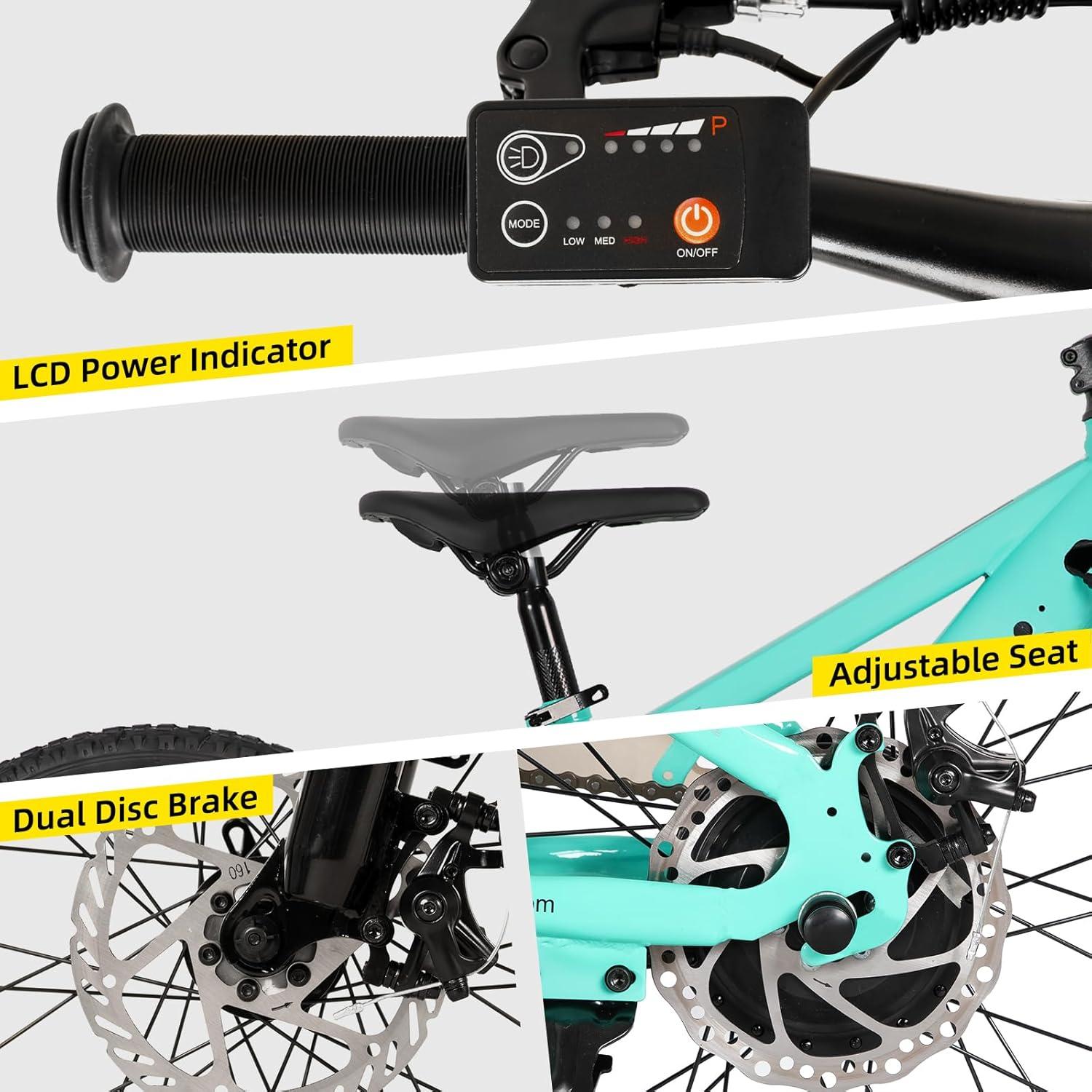 imageJOYSTAR Electric Bike for Kids Teens Ages 10 with 350W Brushless Motor 15 Miles 15MPH Electric Mountain Bicycle with Removable Battery Safe Mini Ebikes with Dual Disc Brakes Multiple ColorsGreen