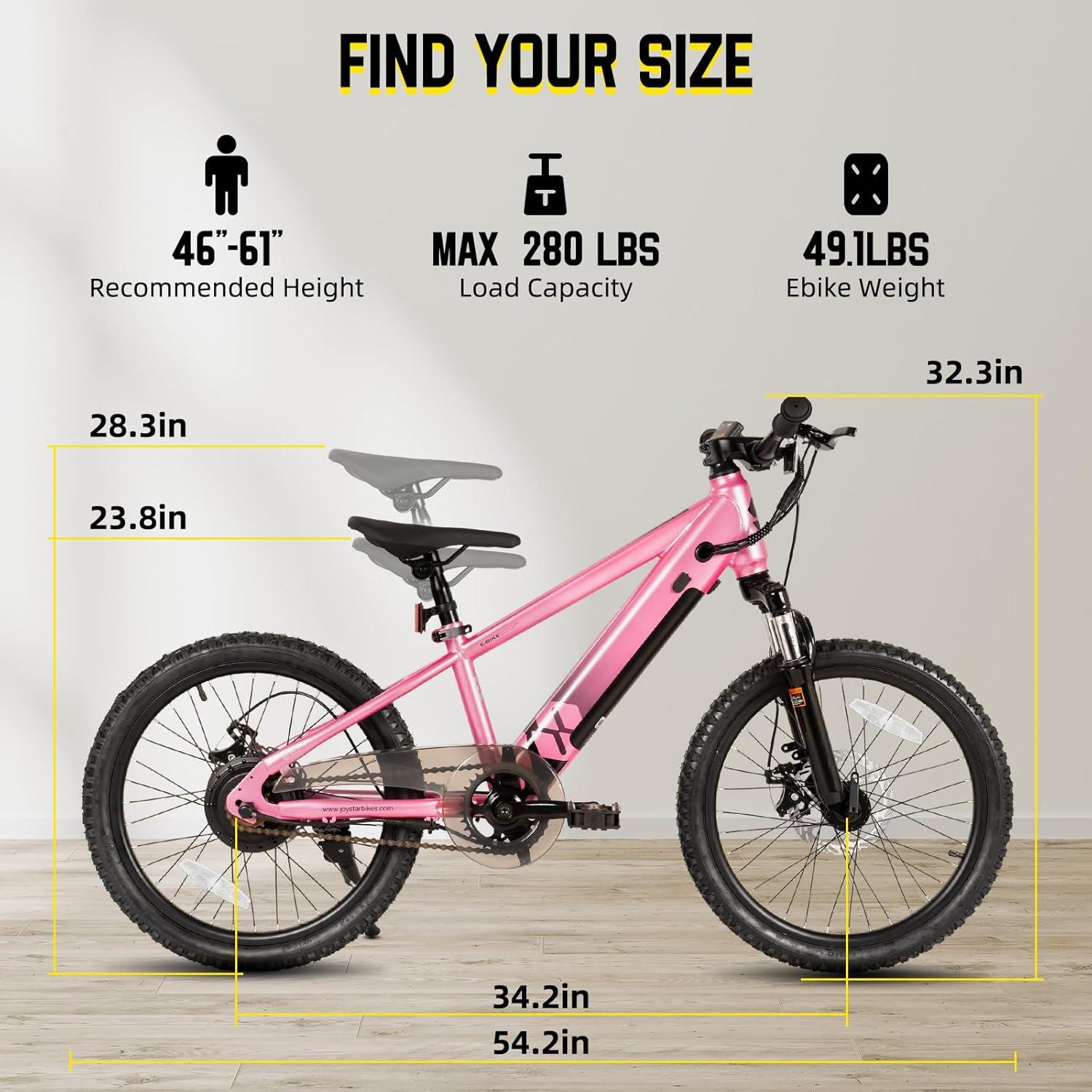 imageJOYSTAR Electric Bike for Kids Teens Ages 10 with 350W Brushless Motor 15 Miles 15MPH Electric Mountain Bicycle with Removable Battery Safe Mini Ebikes with Dual Disc Brakes Multiple ColorsPink