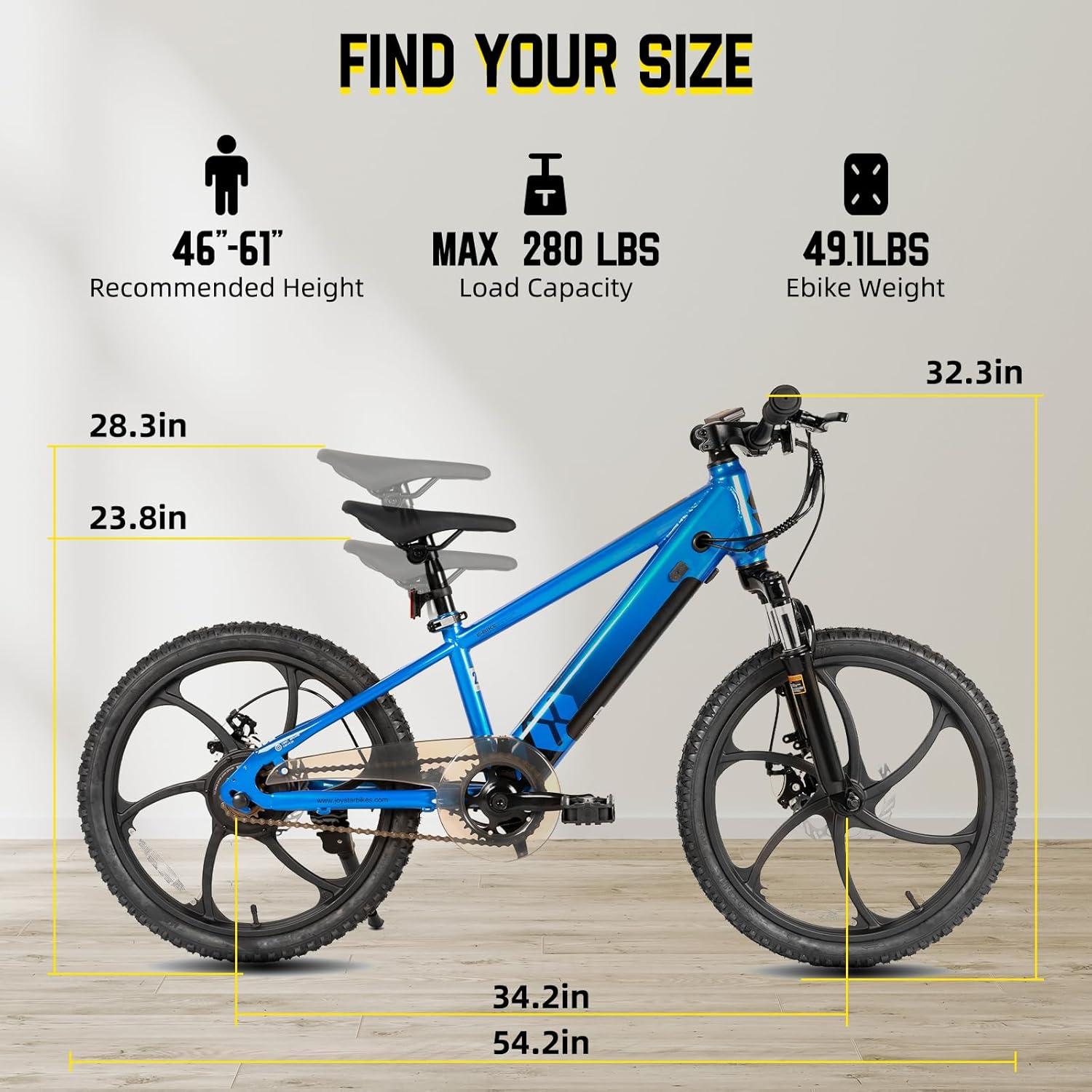 imageJOYSTAR Electric Bike for Kids Teens Ages 10 with 350W Brushless Motor 15 Miles 15MPH Electric Mountain Bicycle with Removable Battery Safe Mini Ebikes with Dual Disc Brakes Multiple ColorsBlue
